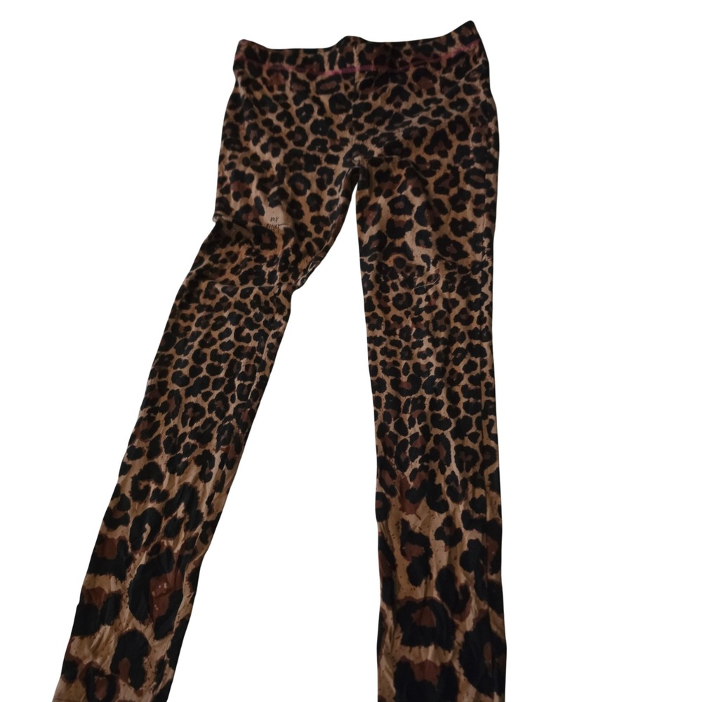 Betsey Johnson Leopard Print Leggings Brown Tan Black Pink Stitch Women M/L